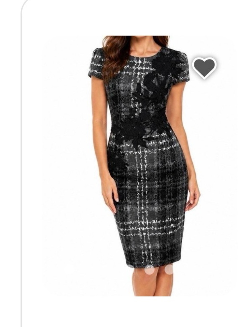 Betsey Johnson Black and Gray Plaid Midi Dress with Floral Applique